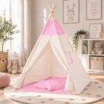 Kidizi Cort copii stil indian Teepee Tent Kidizi Pink Stars Dots, include covoras gros si 2 perne, stabilizator cadou (03925PS+PD)