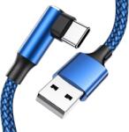 TYPEC Set 2 Cabluri USB la USB-C la 90 Grade, Unghi Drept, Încărcare Rapidă Fast Charge, Înveliș Textil Nailon Împletit, Lungime 2 m, Negru