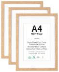ATOBART Képkeret A4 MDF Fa Natúr 3 db-os Szett 21x29, 7 cm Akrilüveggel Falra Akasztható Fényképkeret Oklevelekhez Fotókhoz Poszterekhez