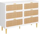  Fehér Rattan Komód 6 Fiókkal, Boho Stílusú, Natúr Kosárfonat, Hálószobába És Előszobába