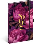 Presco Keménytáblás notesz krémszínű lapokkal, vonalas, leszorító gumiszalaggal Purple Flowers 130x210mm, Presco - papirx
