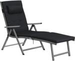 SONGMICS Sezlong pliabil, cu saltea groasa si tetiera, spatar reglabil, maxim 150kg, 183x60x39cm, negru (EZ-GCB24BK)