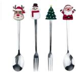  Set 4 Tacamuri, Flippy, cu Figurine de Craciun, din Otel Inoxidabil, 2 Furculite, 2 Linguri, Cutie Festiva, 13.5 cm, Rosu (CR-132434) Tacam