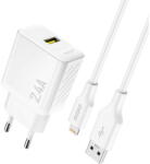 Dudao A23LEU 2.4A GaN EU USB-A Wall Charger with USB-A to Lightning Cable - White (A23LEU white) - vexio