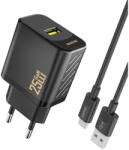 Dudao A27STEU 25W GaN USB-A Wall Charger with USB-A - USB-C Cable - Black (A27STEU black) - vexio