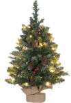 HOMCOM Mini brad de Crăciun 60 cm cu lumini integrate, 86 ramuri, conuri de pin, bobițe roșii, bază din ciment, verde | Aosom Romania (830-848V00GN)