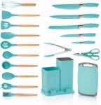  Set ustensile Macvi® bucatarie silicon premium 19 piese cu suport organizare cutite tocator linguri spatule fara BPA rezistente la temperaturi ridicate, Turcoaz (MCV-02546) Tacam