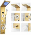 Panou dus Macvi® hidromasaj 5 functii LED digital inox auriu satin 120 cm, afisaj temperatura anticalcar dus tip ploaie cascada, para mobila, jeturi masaj baie, premium (MCV-02791)
