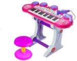 LeanToys Orga electrica pentru copii, cu stativ, scaun, microfon si slot USB, LeanToys, roz, 3466 (104109)