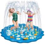  Piscina tip covoras de apa Macvi®, 100 cm, Albastru, PVC rezistent, Conectare la furtun apa, pentru joaca in aer liber (MCV-02877) Piscina