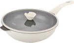 Zass Gourmet TIGAIE TIP WOK DIN ALUMINIU TURNAT SUB PRESIUNE SI ACOPERIRE CERAMICA CU CAPAC DIN STICLA - 30 CM - ZG-ACS 08 CREM (ZG-ACS 08 CREM)