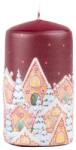  Lumânare cilindrică de Crăciun cu motiv Satul de Crăciun, roșie 6x11 cm