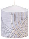  Lumânare cilindrică decorată de Crăciun, model geometric gri-auriu, 7x8 cm