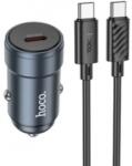 hoco. Z57 szivargyujtós autós töltő, szürke (30W, 3A 1 x USB-C + USB-C töltőkábel)