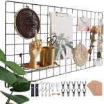 WUZILIN Fali Rácspanel Fekete 40x80 cm - DIY Vas Fotófal Dekoráció, Multifunkcionális Emléktábla Konyhai és Otthoni Faldekorációhoz