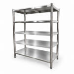 Royal Catering 5 szintes inox polc 150x50x155 cm, rozsdamentes konyhai tárolóállvány, SUS201 acél