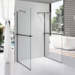 STUXI Milano Gate Black Plus 2 falsíkra szerelhető, két oldalfalas walk-in zuhanyfal, 120x140 cm, 8 mm vastag vízlepergető biztonsági üveggel, helytakarékos sarokmerevítőkkel (TL-6615G-120-140-X-6615B-22-X-