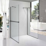 STUXI Milano Gate Black Plus 1 falsíkra szerelhető, két oldalfalas walk-in zuhanyfal, 80x90 cm, 8 mm vastag vízlepergető biztonsági üveggel, helytakarékos sarokmerevítőkkel (TL-6615G-80-90-X-6615B-22-X-6615