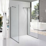 STUXI Milano Gate Black falsíkra szerelhető, két oldalfalas walk-in zuhanyfal, 70x100 cm, 8 mm vastag vízlepergető biztonsági üveggel, helytakarékos sarokmerevítőkkel (TL-6615G-70-100-X-6615B-22-X-6615B-52)