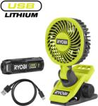 RYOBI Ventilator USB Lithium 4V (1x 2, 0Ah) cu clemă de prindere Ryobi RCF4-120G Ventilator