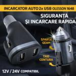 Olesson Incarcator auto 2 USB Olesson 1648 cu ciocan spart geam si taiere centura 12V 24V (1648)