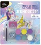 KIDEA Vopsele de față UNICORN - 6 culori + pensulă și bandă de susținere (set)