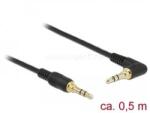 Delock Sztereó Jack Kábel 3, 5 mm 3 tűs férfi > férfi szögben hajlított 0, 5m fekete (DL85564) (DL85564)