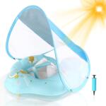 WYRIAZA Baba Úszógumi Napellenzővel SPF 50+ - L méret (6-36 hónap), 8-16 kg, Kék, Egyensúlylabdával, Felfújható Gyerek Úszókarika