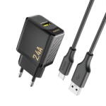 Dudao A23TEU 2.4A GaN USB-A Wall Charger with USB-A - USB-C Cable - Black (A23TEU black) - vexio