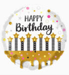 Happy Birthday arany-fekete gyertyás elegáns szülinapi fólia lufi 45cm
