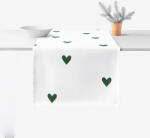 Goldea napron de masă 100% bumbac - inimioare verde închis pe alb 35x140 cm Fata de masa