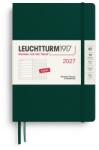 Leuchtturm1917 Calendar săptămânal 2027 punctat mediu (A5) cu caiet, punctat - planificator de întâlniri în engleză, verde pădure, cartonat, ianuarie-decembrie 2027, prezentare generală săptămânală în stânga + pagin