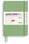Leuchtturm1917 calendar săptămânal 2027 punctat mediu (A5) cu caiet, punctat - planificator de întâlniri Engleză, salvie, cartonat, 145 x 210 mm, ianuarie-decembrie 2027, prezentare săptămânală în stânga + pagina de
