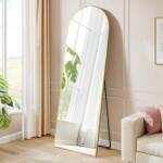 SONGMICS Oglindă de perete/pardoseală 150x40cm, Oglindă autoportantă curbă, Cadru din aliaj de aluminiu, Sticlă securizată pentru dormitor, sufragerie, garderobă, Auriu pal LFM035AB01