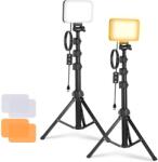 NEEWER Basics Pachet de 2 kit de iluminat pentru panou cu lumini video LED, lumini de studio portabile reglabile bicolore cu suporturi și filtre, 3200K-5600K 750lux CRI95 pentru înregistrare video în flux li