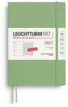 Leuchtturm1917 calendar săptămânal 2027 mediu (A5) cu caiet, cu linii - planificator de întâlniri franceză, salvie, copertă moale, ianuarie-decembrie 2027, prezentare săptămânală în stânga + pagina de note în dreapt