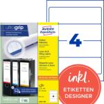 Avery-Zweckform L4761-100 etichete pentru dosar (400 de etichete pentru dosar cu ultragrip, 61x192 mm pe A4, late/scurte, autoadezive, complet opace, etichete pentru mape imprimabile) 100 de coli, alb (L4761-100)