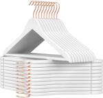 SONGMICS Umerașe din lemn SONGMICS, set de 20, umerașe din lemn masiv, crestături în zona umerilor, bară antiderapantă pentru pantaloni, cârlig rotativ la 360°, pentru costume, cămăși, alb-aur roz CRW001W01