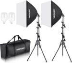 NEEWER Set de iluminat NEEWER softbox, echivalent cu 700W, pachet de 2 becuri LED 5700K, softbox 24 x 24 inch cu soclu E27, set de lumini continuu pentru fotografie, echipament de studio foto - Neewer (10086