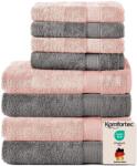 Komfortec Set de 8 prosoape Komfortec, 4 prosoape de baie 70x140 cm și 4 prosoape de mâini 50x100 cm, frotir 100% bumbac, pufoase și absorbante, gri antracit/roz petală - 4x-50x100-și-4x-70x140-antracit-roz (4e Prosop