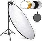 NEEWER Set reflectoare de lumină NEEWER 110 cm, reflector rotund pliabil 5 în 1 (translucid/argintiu/auriu/alb/negru) cu clemă, adaptor de montare și suport de 53-110 cm, pentru fotografia copiilor cu unghi 