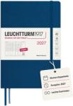 Leuchtturm1917 Planificator săptămânal 2027 Medium (A5) - Engleză, Indigo, 210 x 145 mm, ianuarie-decembrie (12 luni), prezentare generală săptămânală cu grilă orară 7: 00-22: 00 per coloană, copertă cartonată, hârt