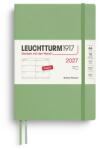 Leuchtturm1917 Calendar săptămânal 2027 Mediu (A5) - engleză, salvie, copertă moale, 145 x 210 mm, 12 luni - ianuarie-decembrie 2027, 1 săptămână pe pagină dublă, hârtie de 80 g/m2 cu compatibilitate ridicată cu cer
