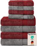 Komfortec Set 8 prosoape Komfortec, 4 prosoape de baie 70x140 cm și 4 prosoape de mâini 50x100 cm, frotir 100% bumbac, pufos și absorbant, gri antracit/roșu aurora - 4buc-50x100-și-4buc-70x140-antr-roșu (4er-50 Prosop