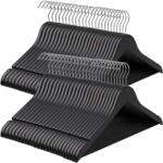 SONGMICS Umerașe din lemn SONGMICS, set de 50, umerașe din lemn masiv, crestături în zona umerilor, bară antiderapantă pentru pantaloni, cârlig rotativ la 360°, pentru costume, cămăși, negru-argintiu CRW02B-50
