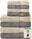 Komfortec Set de 8 prosoape Komfortec, 4 prosoape de baie 70x140 cm și 4 prosoape de mână 50x100 cm, frotir 100% bumbac, pufos și absorbant, antracit/bej - 4er-50x100-und-4er-70x140-anth-beige (4er-50x100-und-4 Prosop