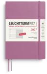 Leuchtturm1917 calendar săptămânal 2027 mediu (A5) cu caiet, cu linii - planificator de întâlniri francez, Dusty Rose, copertă moale, ianuarie-decembrie 2027, prezentare săptămânală în stânga + pagina de note în dre