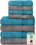 Komfortec Set 8 prosoape Komfortec, 4 prosoape de baie 70x140 cm și 4 prosoape de mâini 50x100 cm, din frotir 100% bumbac, pufoase și absorbante, antracit/turcoaz - 4er-50x100-und-4er-70x140-anth-turkis (4er-50 Prosop