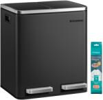 SONGMICS Coș de gunoi de bucătărie SONGMICS, 2 x 15 litri, sistem de separare a deșeurilor cu 2 compartimente, include 15 saci de gunoi, coș de gunoi cu pedală, deșeuri reciclabile, deșeuri organice, capac cu  Cos de gunoi