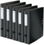 Leitz Dosar calitate Leitz 180° Active Solid, pachet de 5, A4, cotor îngust, rotunjit, 6, 5 cm lățime, închidere cu bandă elastică, polispumă ușoară, dosar din plastic, negru, 10481095 - 10481095-5 (1048109